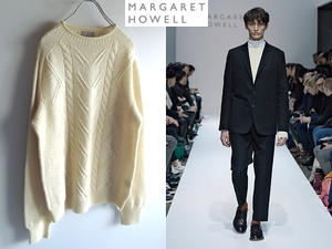 コレクション使用 MARGARET HOWELL マーガレットハウエル TEXTURED ARAN ウール アランニット 2L エクリュ スコットランド製 定価40700円