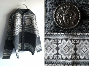  rare Vintage metal . wool nordic / snow pattern fea i-ll knitted cardigan 48 gray man woman have on possible EURO VINTAGE shop buy goods 