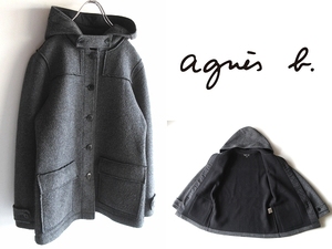 定価42900円 agnes b. アニエスべー 裏フリース ダブルフェイス ウールジャージー ショートダッフルコート フードジャケット T1 チャコール