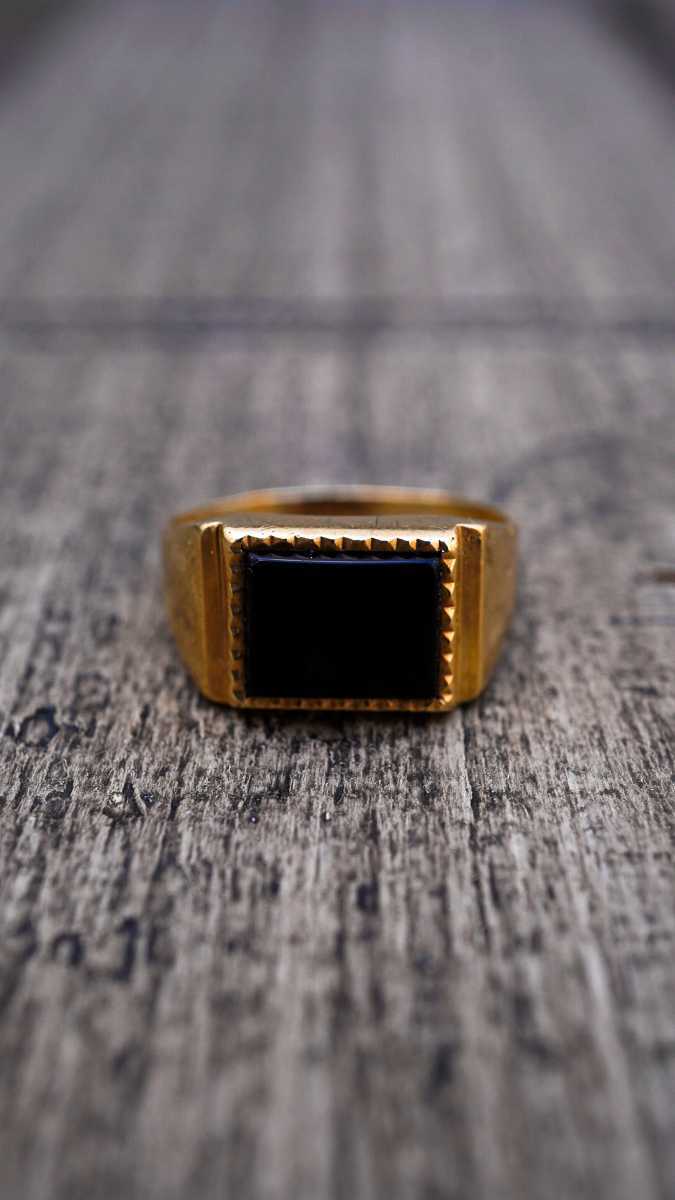 U.K. VINTAGE 9ct イエロー ゴールド レクタングル シグネット リング