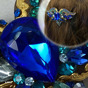  gorgeous!! Kirakira barrette party presentation ball-room dancing blue rhinestone hair ornament 