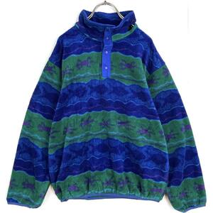80s USA made L.L.Bean L e ruby n fleece pull over total pattern 