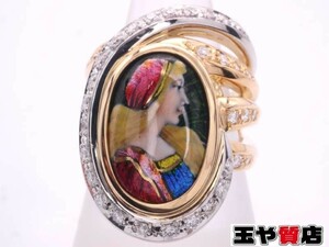 梶光夫 美品 エマーユ ダイヤ0.43ct リング 14号 K18YG pt900 イエローゴールド プラチナ