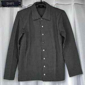 ストレッチ★SHIPS マイクロチェック カットソー 長袖 M 白×黒★コットン シャツ 長袖シャツ ジャケット トップス JKT アウター シップス