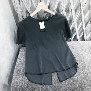 新品未使用 リブ リブ編み 半袖 Tシャツ トップス カットソー グレー ダークグレー ユーズド加工 ウォッシュ加工 