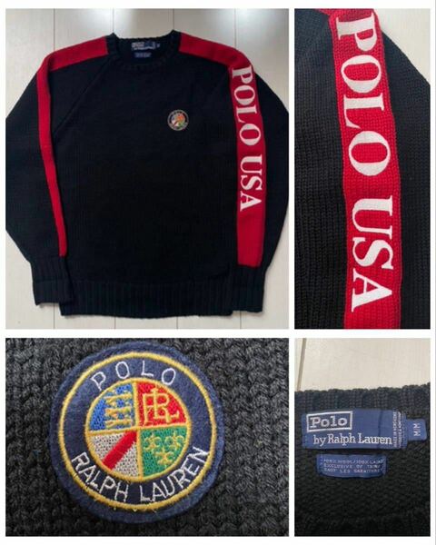 送料無料 美品 80s vintage ビンテージ POLO USA ラルフローレン COOKIE クッキー KNIT ニット セーター black ブラック 黒 90s RRL SPORT