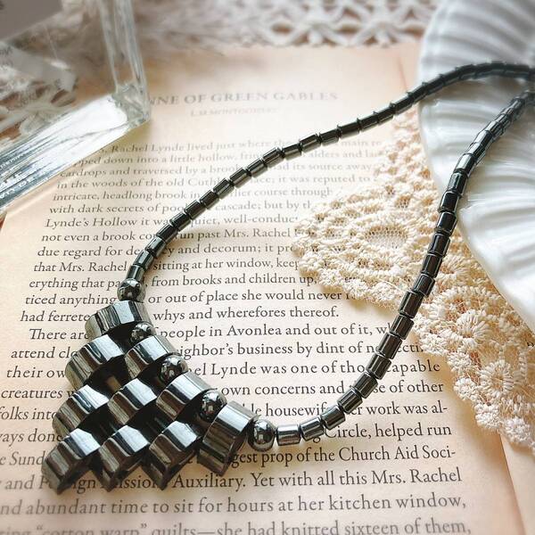 美品 モノトーンネックレス メタリック シック ダークグレー Japan Vintage jewelry accessories 0426