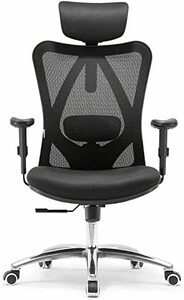 SIHOO 人間工学 オフィスチェア ハイバック S字立体背もたれ 可動式アームレスト 通気性 な腰サポーとヘッドレストと メッシュ 事務椅子
