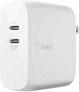 【VGP 2022受賞】 Belkin 充電器 USB-C 2ポート 68W(18W + 50-60W) PD 急速充電 GaN 折りたたみ式プラグ MacBook/iPhone 13 / 12 / 11 /