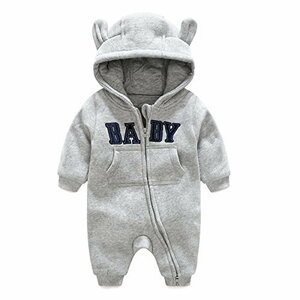 エルフ ベビー(Fairy Baby)ベビー服 ロンパース フード付き クマ耳 長袖 秋冬防寒着 6M グレー