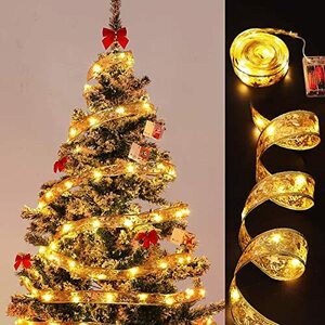 Augsion クリスマスリボン Christmas Fairy Lights クリスマスイルミネーションライト 電池式 5M 50LED オーナメント クリスマスツリー