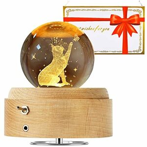 【2022最新正規品】オルゴール クリスタル ボール 猫 バタフライ 誕生日プレゼント 女性 スノードーム 月のランプ LEDライト 間接照明