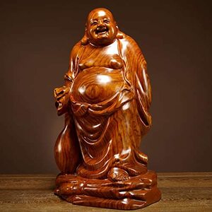 仏像 木彫り 七福神 布袋 様 木像 木製フィギュア 黄花梨 花梨木 高級天然カリン材 金運