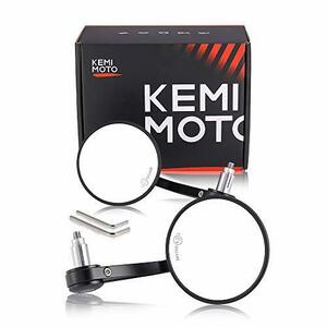 kemimoto バイク バーエンドミラー バイクミラー 左右セット CNCアルミ製 軽量 オートバイミラー 汎用ミラー 車検対応 角度調整可能 丸型