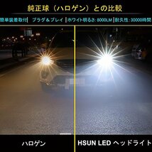 HSUN 車用 H4/9003 led ヘッドライト，Hi/Lo切替 バルブ 一体型 12V車用 H4 LED バルブ 8000 采用 LM COB 完全?光芯片 9V-32V 防水_画像3