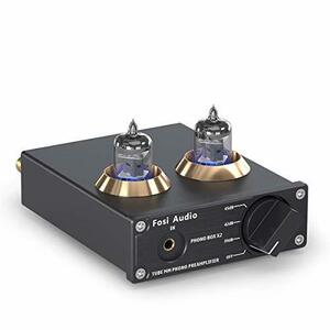 Fosi Audio BOX X2 プリアンプHi-Fiステレオ Mini MM フォノ オーディオプリアンプ AUX入力 真空管プリアンプ Phono DC 12V電源付き Tube