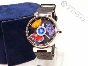 ◆Z2952 ルイヴィトン タンブール QA063 ワールドツアー ダミエ グラフィット メンズ クオーツ 腕時計 良品