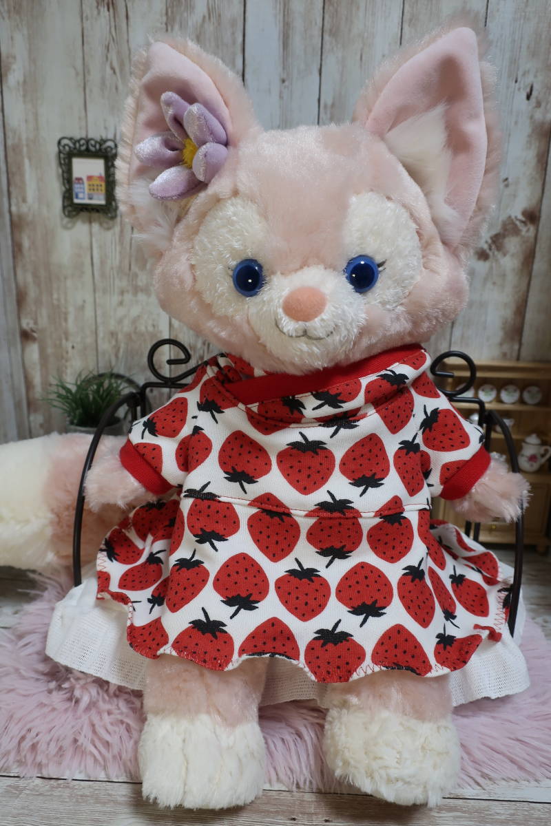 Strawberry pattern, red x white, Lina Belle, size S costume, stuffed animal clothes, handmade, hoodie-style dress, character, Disney, ShellieMay