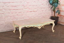 イタリア製 ロココ調 大理石テーブル サロンテーブル センターテーブル 猫脚 白家具 姫系 プリンセス 122㎝幅_画像1