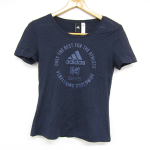 アディダス 半袖Tシャツ トップス 丸首 前面プリント 1949 レディース Sサイズ ネイビー adidas