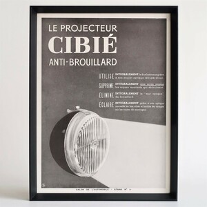 CIBIE シビエ 1949年 ヘッドライト フォグランプ フランス ヴィンテージ 広告 額装品 ランプ ライト アンティーク フレンチ ポスター 稀少