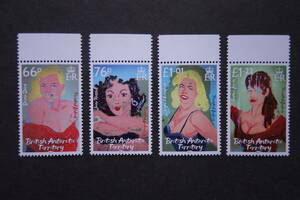外国切手： 英領南極地方切手「ポート・ロックロイの壁画」（南極施設内の壁に描かれた女優たち） 4種完 未使用