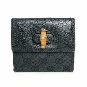 【美品】GUCCI グッチ 二つ折り財布 Wホック 両面財布 バンブー GGキャンバス ブラック 黒 ターンロック