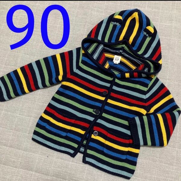 babyGAP カラフルボーダークマ耳ニットカーディガン 90cm