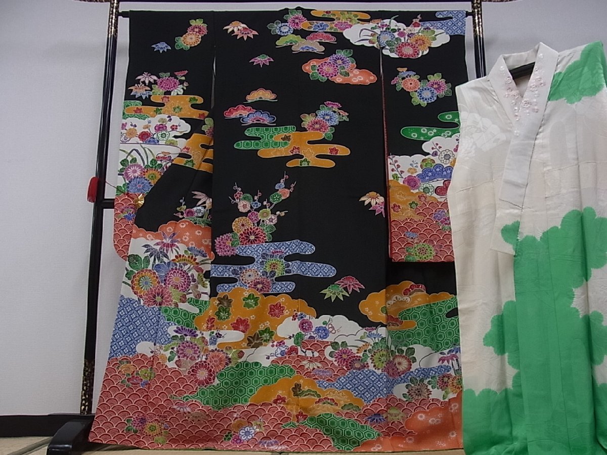 振袖5点セット 豪華刺繍の花丸文様 袋帯/帯締め/帯揚げi121-