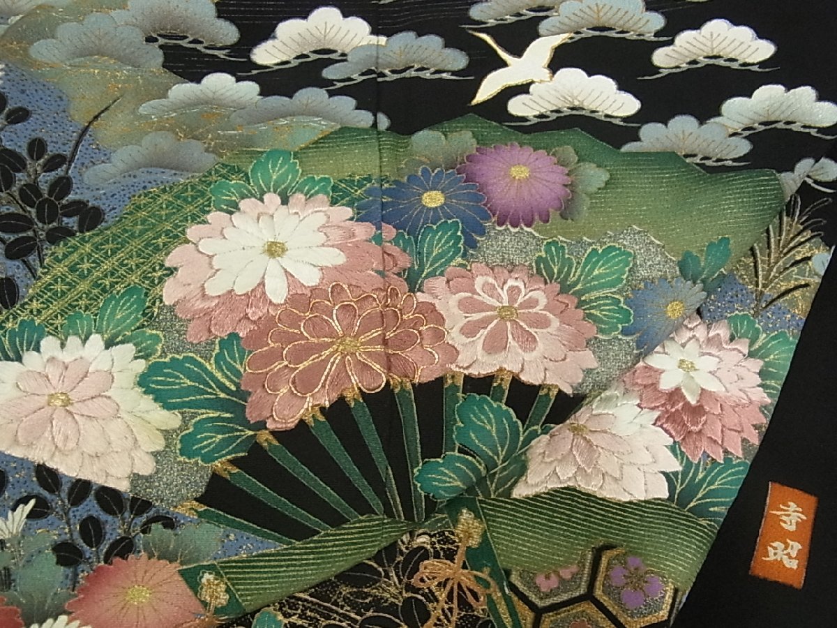 黒留袖 友禅 作家物 駒刺繍 幔幕花文 橘 金彩 未使用 mop 純正卸し売り