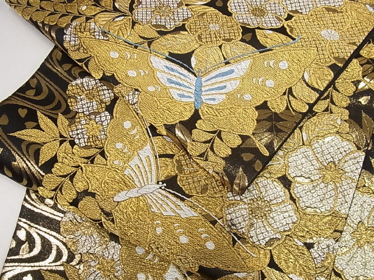 O-2298 袋帯 辻が花模様 格子柄 金銀糸 振袖