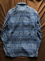 【名作】極美品 RRL INDIGO JACQUARD OVER SHIRT ダブルアールエル インディゴ ジャガード織り シャツジャケット ダブルフェイス シャツ XS_画像7