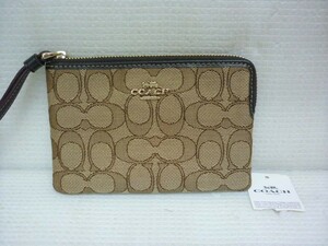 未使用 COACH コーチ F58033 ポーチ リストレット キャンバス×レザー カーキ ブラウン シグネチャー 定形外郵便全国一律140円 B5-a