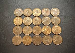 美品 1セントコイン リンカーン記念堂 1959年～製造の20枚セット 送料無料です。　（14966） USA 貨幣 硬貨 ペニー アメリカ