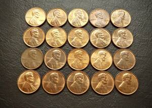 美品 1セントコイン リンカーン記念堂 1959年～製造の20枚セット 送料無料です。　（14981） USA 貨幣 硬貨 ペニー アメリカ