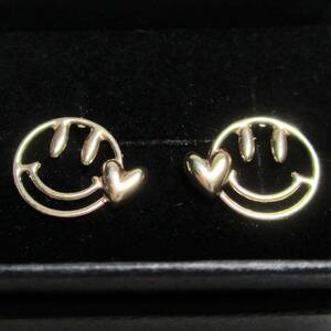 [ new goods ]k10/10 gold / yellow gold / open Smile / Heart earrings 