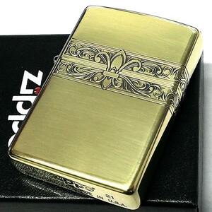 ZIPPO ライター ユリ アラベスク おしゃれ ジッポ 3面連続彫刻 中世模様 ブラス 燻し仕上げ アンティークゴールド メンズ プレゼント