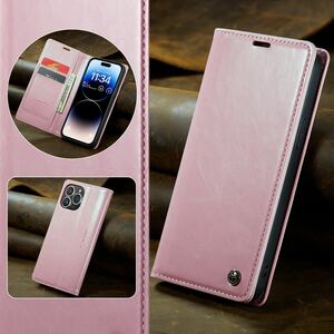 iPhone 14 pro max leather case iPhone 14 Pro Max case 6.7 -inch iPhone14 pro max cover notebook type card storage C1 pink 