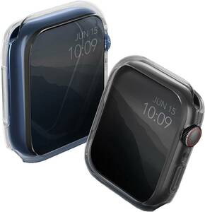 UNIQ Apple Watch用 保護ケース 衝撃 吸収 耐衝撃 スリム Series8/7 対応 GLASE (41mm(Apple Watch 8/7), クリア/スモーク2個セット)