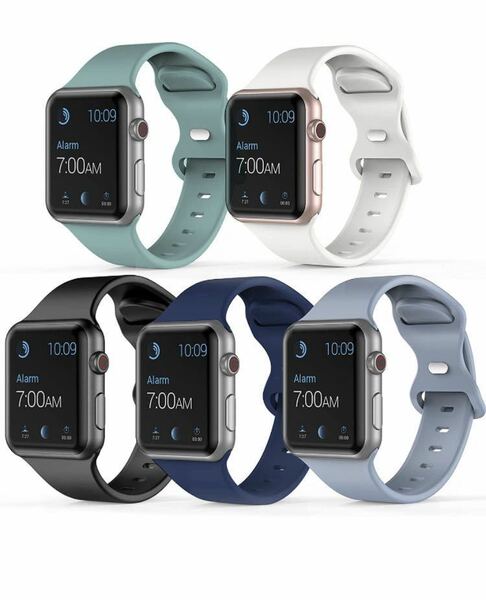 5本　Apple Watch交換バンド、シリコン製スポーツバンド42/44/45mmApple Watch Series 8/7/6/5/4/3/2/1/SE対応　男女兼用