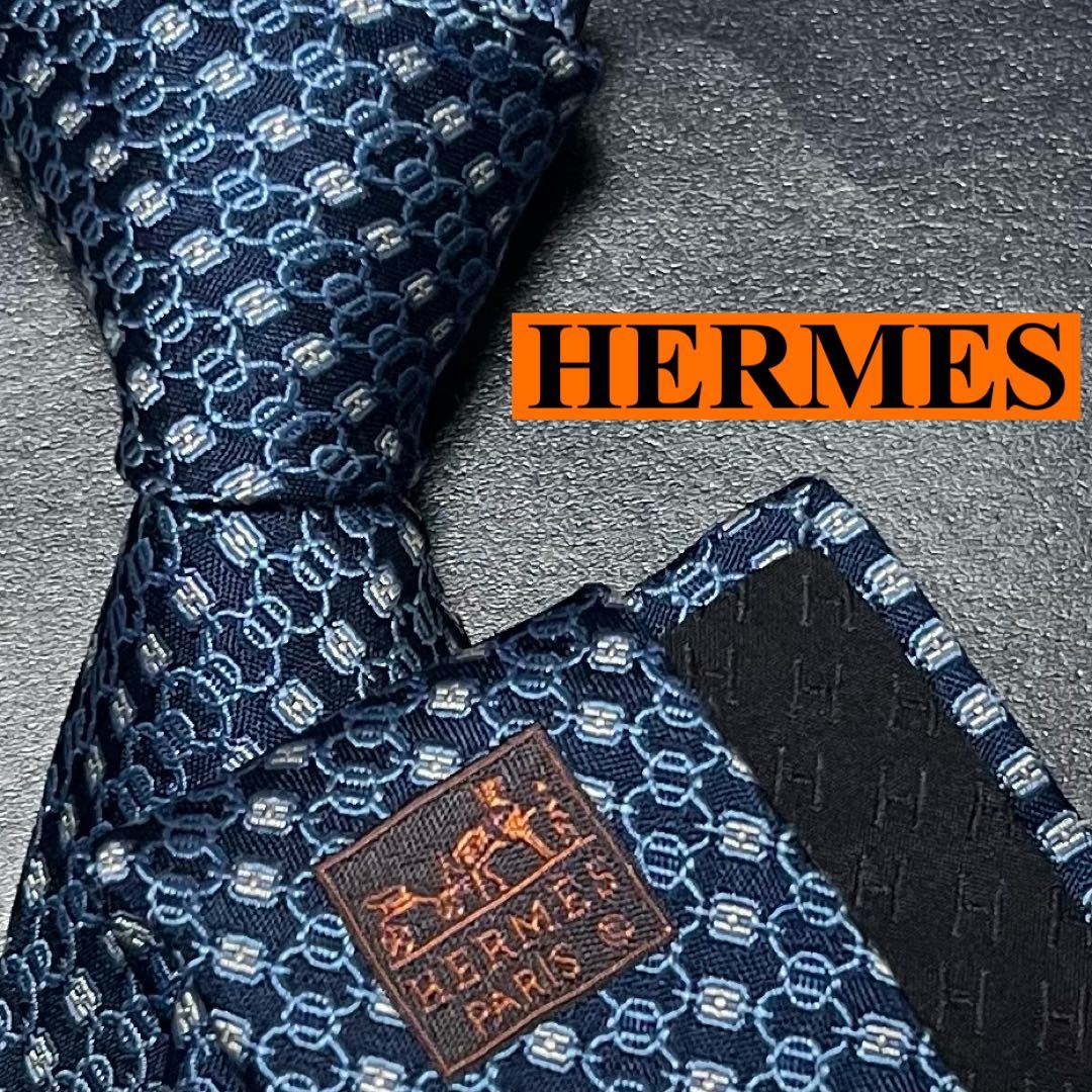 HERMES エルメス ネクタイ PARI メンズ ブルー系 水色 正規 美品 | fwa