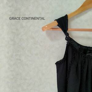 GRACE CONTINENTAL グレースコンチネンタル フリル ノースリーブ ミニ丈 ワンピース ラウンドネック デコルテ ブラック サイズ36 SJJ208