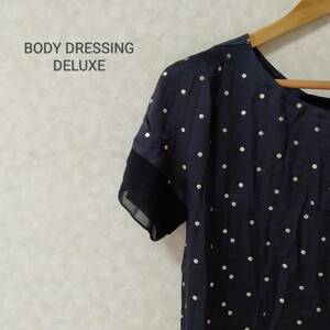 BODY DRESSING Deluxe ボディドレッシング デラックス 水玉柄 バックリボン ミニ丈 ワンピース 半袖 フェミニン ブルー サイズ38 SJJ102