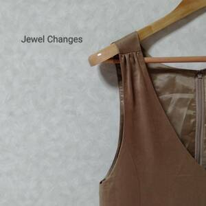 Jewel Changes ジュエルチェンジズ ワンピース 無地 Vネック ノースリーブ ポケット ミニ丈 レディース サイズ36 ブラウン SJJ23