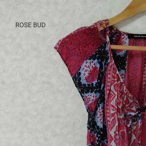 ROSE BUD ローズバッド ワンピース エスニック柄 ラウンドネック ノースリーブ ひざ丈 レディース サイズF レッド SJ233