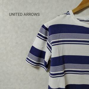 UNITED ARROWS ユナイテッドアローズ トップス Tシャツ ボーダー ラウンドネック 半袖 レディース サイズM ホワイトブルー SJ237