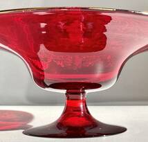 ビンテージ イタリア ベネチアングラス ムラーノガラス コンポート 吹きガラス 金彩草花人物装飾 鮮やかな赤が美しい逸品！ 直径15cm_画像10