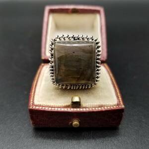 ミスティックカラー ナチュラルストーン 925シルバー 米国 アールデコ ヴィンテージ リング 指輪 銀 彫金 ビンテージ 天然石 スクエア