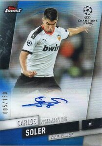 TOPPS FINEST UEFA CHAMPIONS LEAGUE 2019-20 CARLOS SOLER カルロス・ソレール 直筆サインカード 005/150 スペイン代表 バレンシア PSG