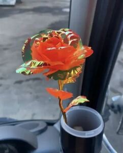 デコトラ　トラック　花瓶用　メッキ造花　オレンジ約22cm（茎部分）
